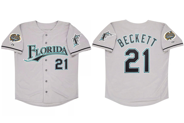 Men's Miami Marlins Active Player Custom Gray 2003 World Series Cool Base Stitched Baseball Jersey